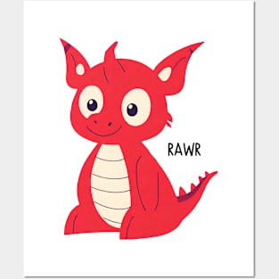 Cute Red Dragon Rawr Posters and Art